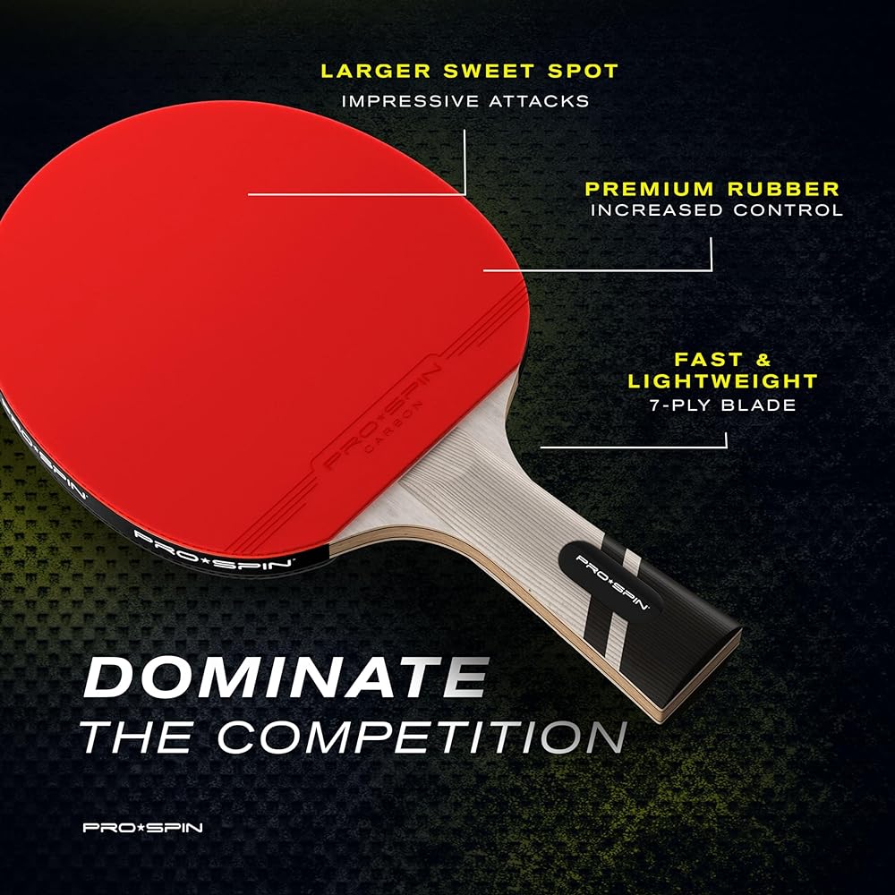 PRO Spin Ping Pong Paddle Carbon Fiber 7 Layer Blade Attack Rubber 2.0mm Sponge Premium Rubber Protector Case Improve Your Game with Elite Series Carbon Table Tennis Racket