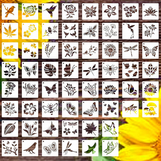 Cyodoos 60 Pieces Flower Plant Stencils for Painting, Reusable Stencils Wall Stencils DIY Craft Templates Painting Stencils for Wood Wall Home Decoration