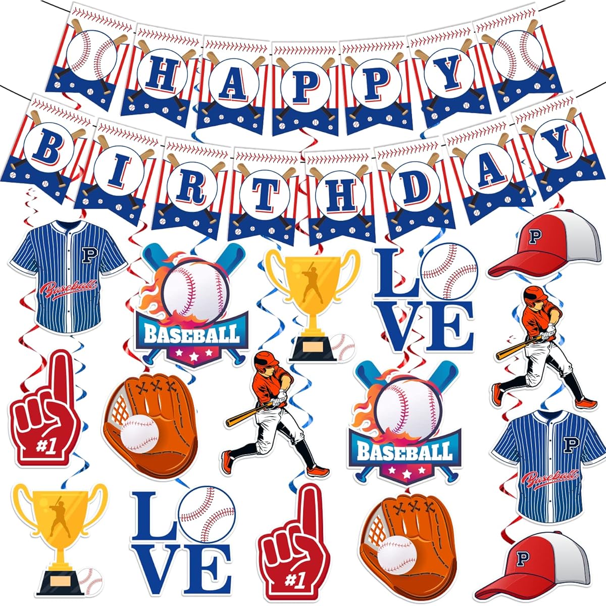Baseball Party Decorations Baseball Theme Party Decorations with Happy Birthday Banner and Baseball Hanging Swirls Baseball Birthday Party Supplies