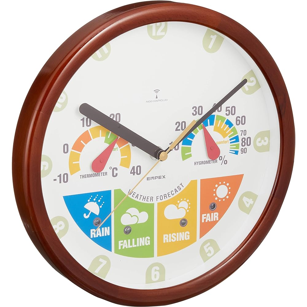 EMPEX Weather Meter Temperature Hygrometer Weather Pal Radio Clock JOY Weather Forecast Function Wall Hanging Made in Japan Brown BW-875