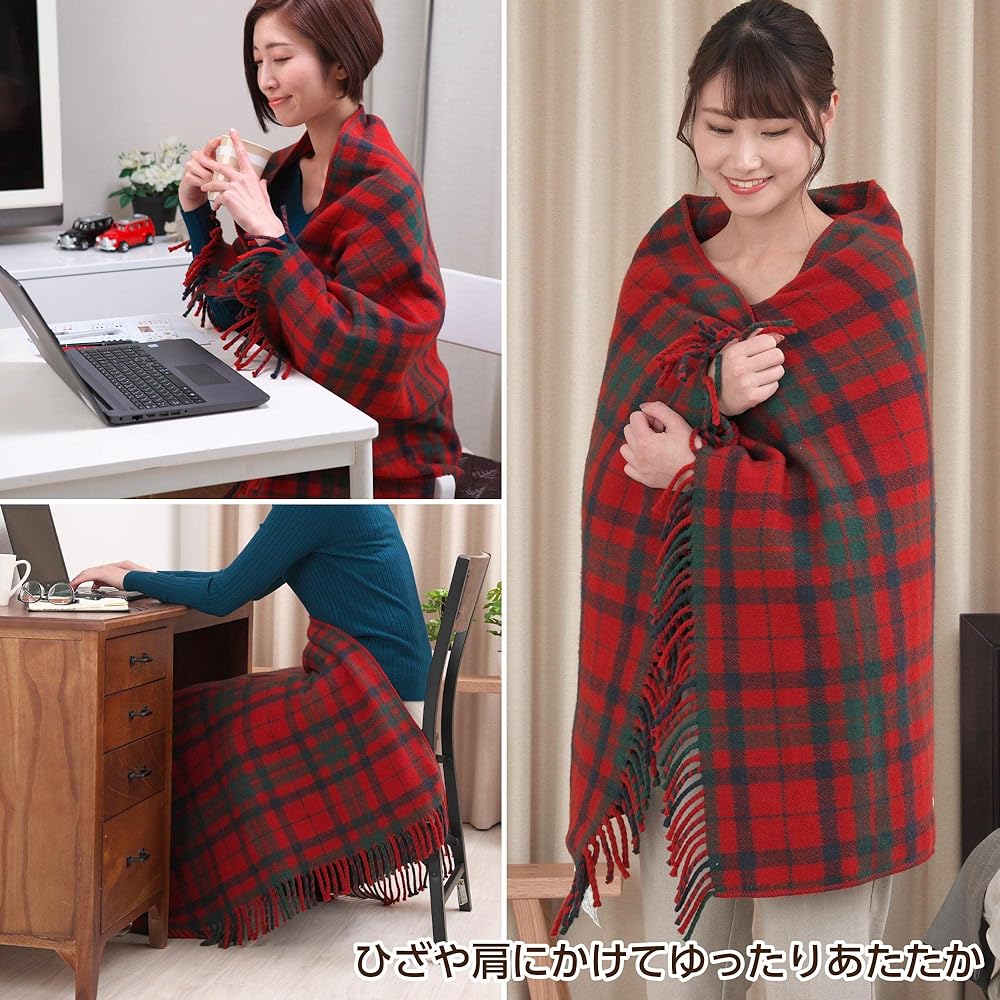 KODEN Electric Blanket, Throw Blanket, 140 x 82 cm, Red, Tartan Check Pattern, Washable, Dust Mite Killer, Slide Temperature Adjustment, CWN141H-RC