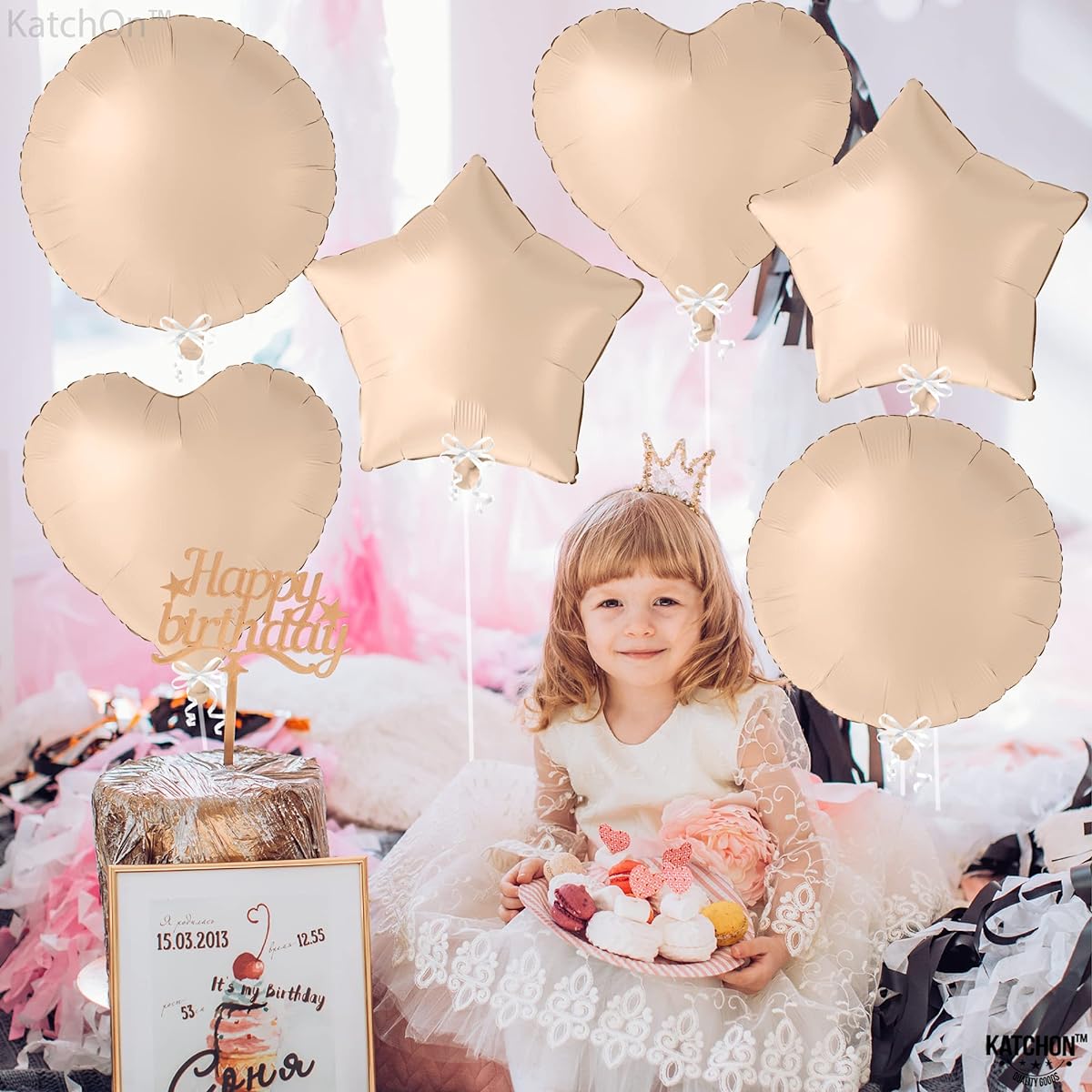 KatchOn Big Beige Balloons Set - 18 Inch 6 Pack | Cream Balloons | Beige Heart Balloons | Apricot Tan Balloons | Bridal Shower Decorations | Neutral Party Decorations | Wedding Party Decorations