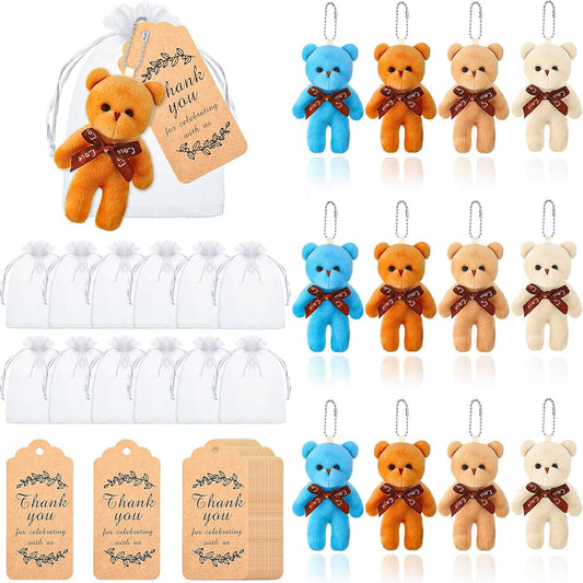 60 Pieces Mini Bear Stuffed Animal Bear Baby Shower Decorations Blue Tiny Bear Baby Shower Doll Favors Thank You Tags White Organza Bags for Guests/Baby Shower/Souvenirs Birthday Party