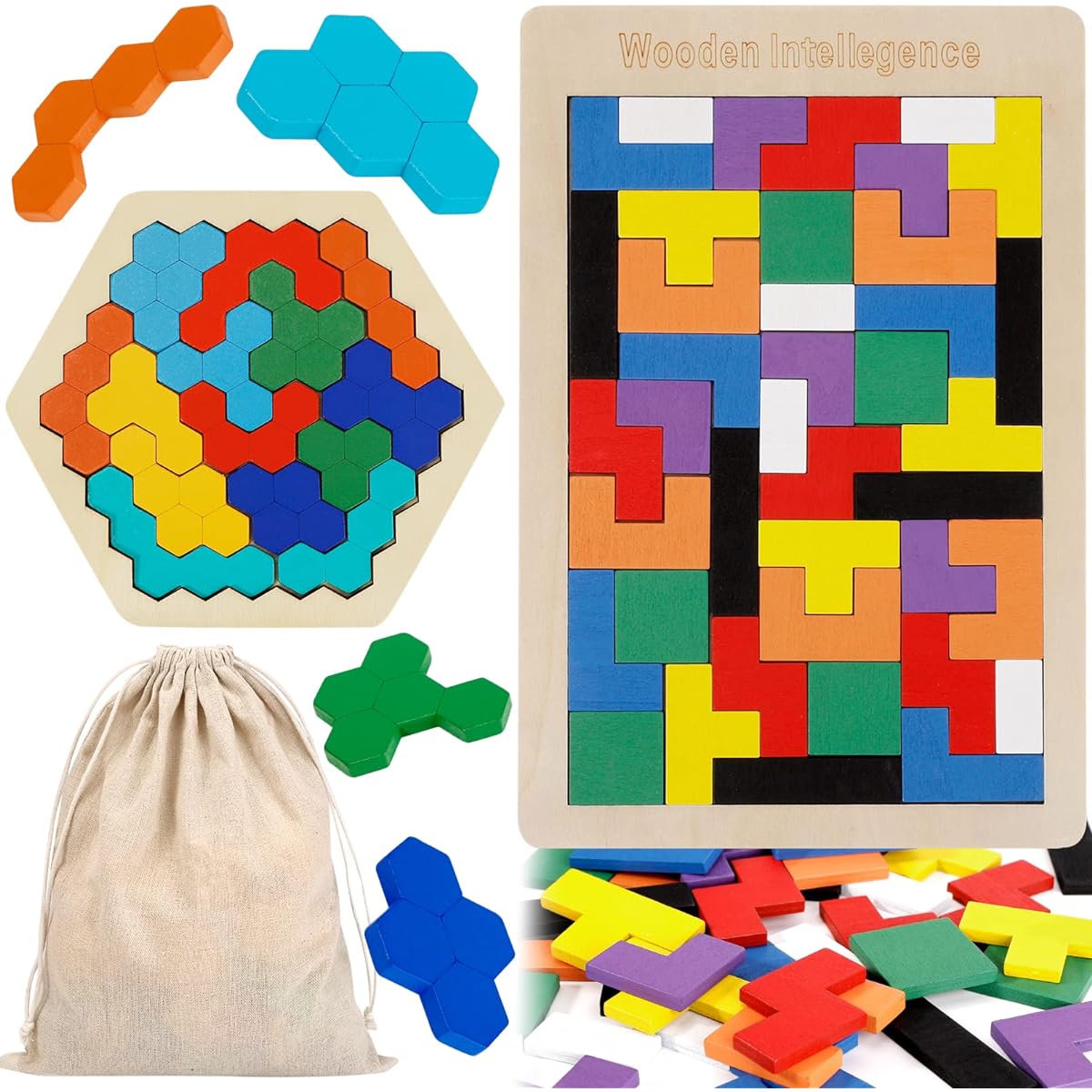 Wooden Russian Block Puzzle & Hexagon Puzzle