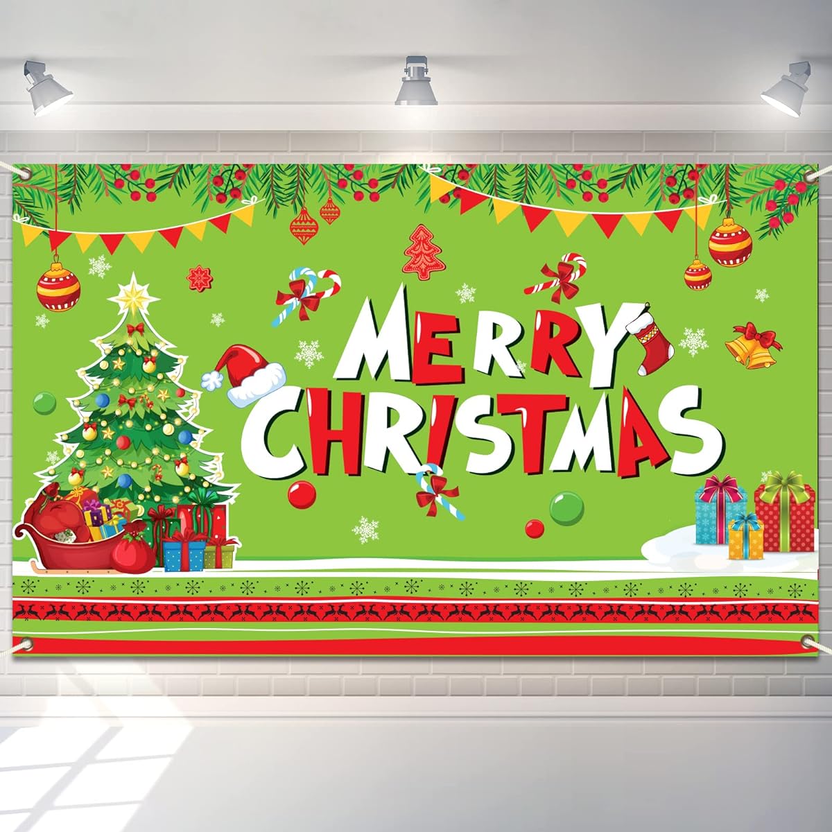 Merry Christmas Party Backdrop Decoration Christmas Banner Sign Red and Green Christmas Photo Booth Backdrop Backdrop Holiday Favor (Green)