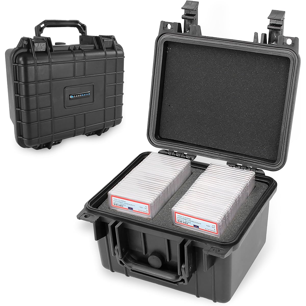 CASEMATIX Graded Card Case Fits 40 BGS PSA Grade Sports Trading Cards Waterproof Graded Slab Trading Card Box Precision Cut Graded Card Storage Box with Foam Dividers, Black, Standard Travel Case.