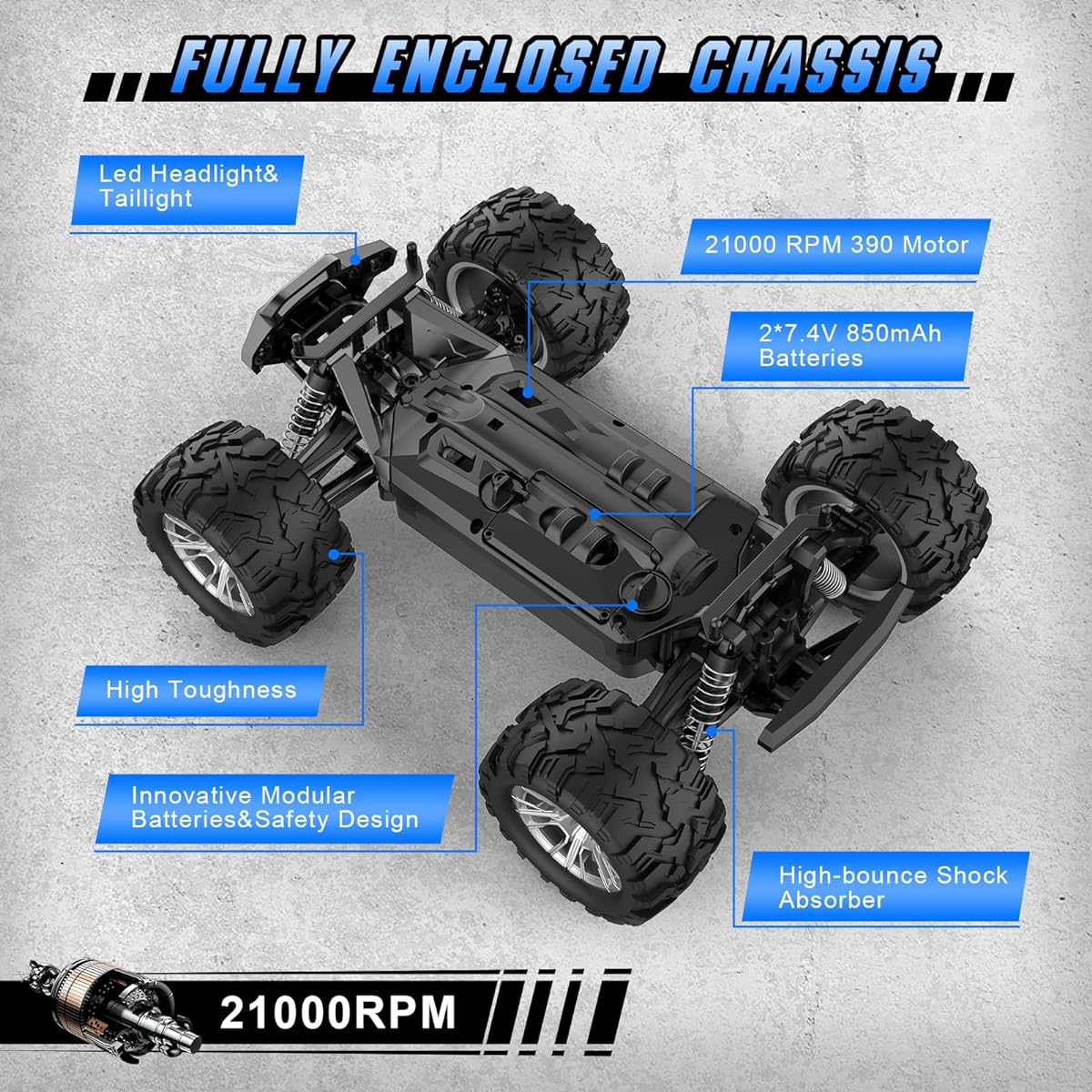 FUUY RC Car 1:16 High Speed RC Car for Adults, 2 Batteries & Shell, 42kph High Speed Remote Control Car for Boys 8-12 Years Old All Terrain Waterproof Off-Road Truck Hobby Car Kids Toy Gift