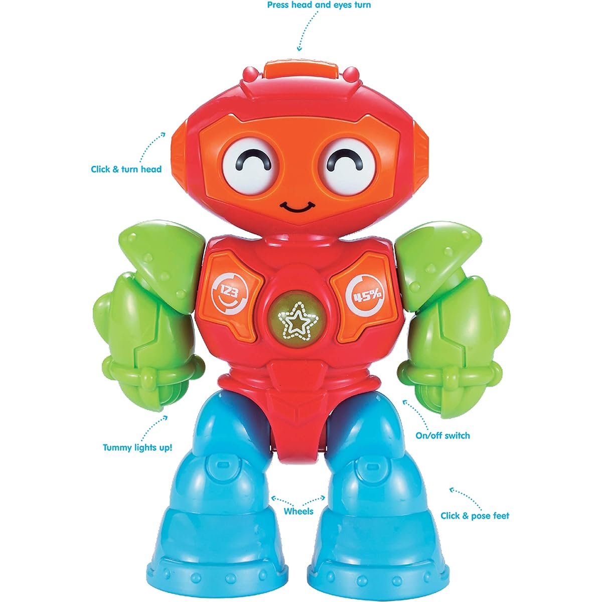 Kidoozie Lights N' Sound Robot, lights up and sounds, poseable, makes robots, engages imagination and fine motor skills, for ages 12 months and older Multi-color