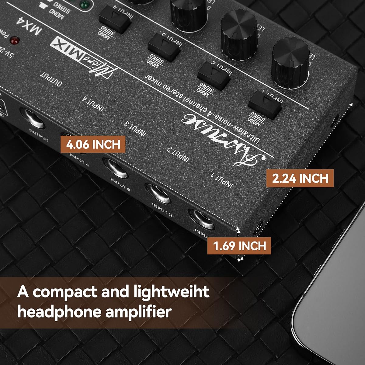 Asmuse 4 Channel Audio Mixer, Low Noise Mini Stereo Line Mixer, DC 5V Power Mixer, Guitar, Microphone, Keyboard Mixer.