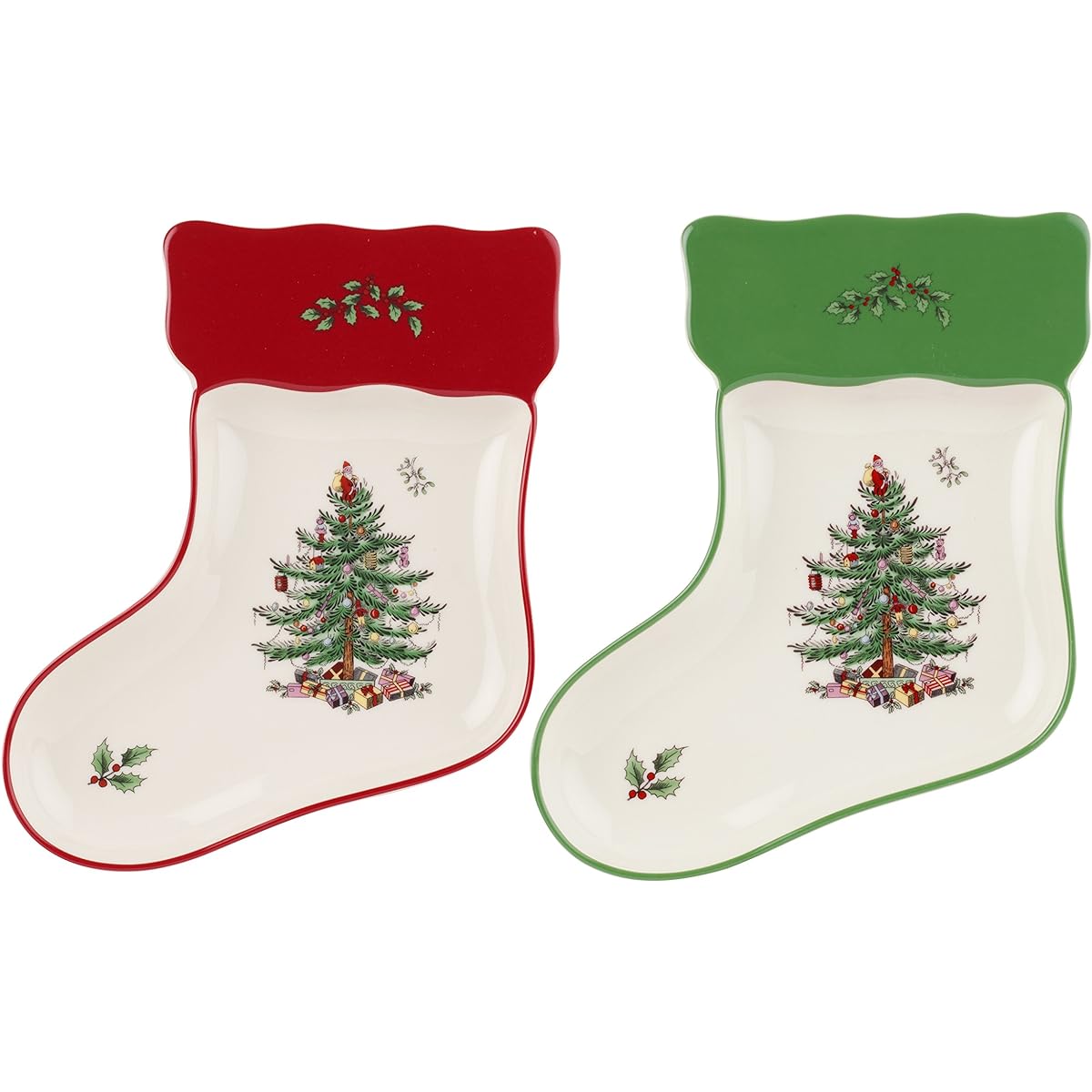 Spode Christmas Tree Stocking Dishes, Set of 2