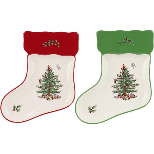 Spode Christmas Tree Stocking Dishes, Set of 2