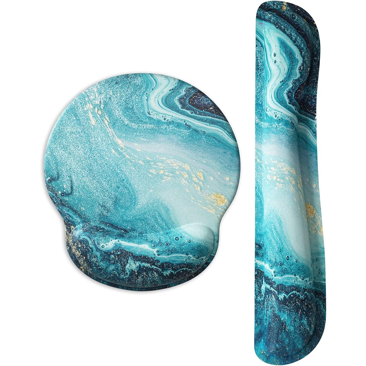 ITNRSIIET Gaming Mouse Pad with Wrist Support, Keyboard Wrist Support and Mouse Pad with Wrist Rest, Non-Slip PU Base, Golden Blue Marble