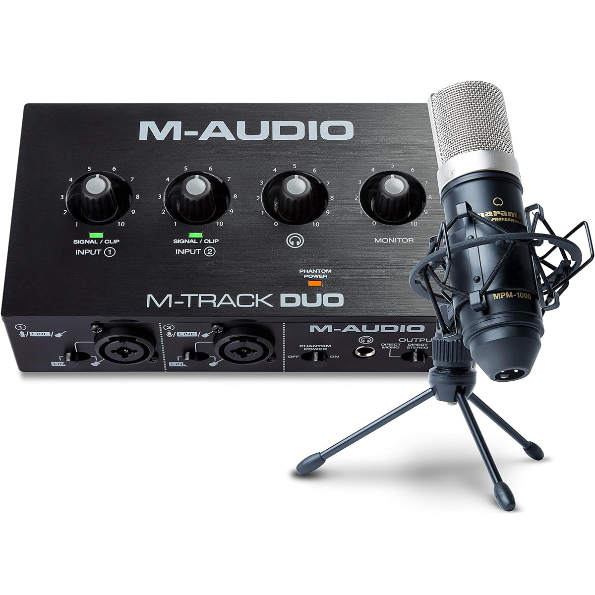 [Set] Marantz Pro Condenser Microphone MPM-1000 & M-Audio M-Track Duo USB Audio Interface Collaboration Bundle for Recording, Streaming, and Podcasting