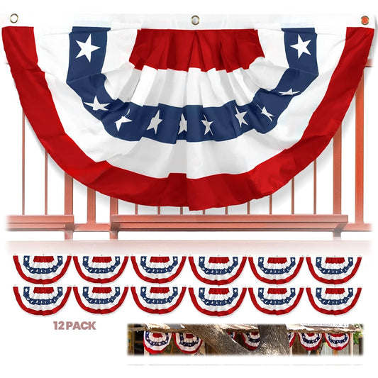 Anley USA Ruffled Fan Flag 1.5x3ft American Bunting Patriotic Stars and Stripes - Vibrant Colors & Fade Resistant - USA 1.5 x 3ft Half Fan Banner (Pack of 12)