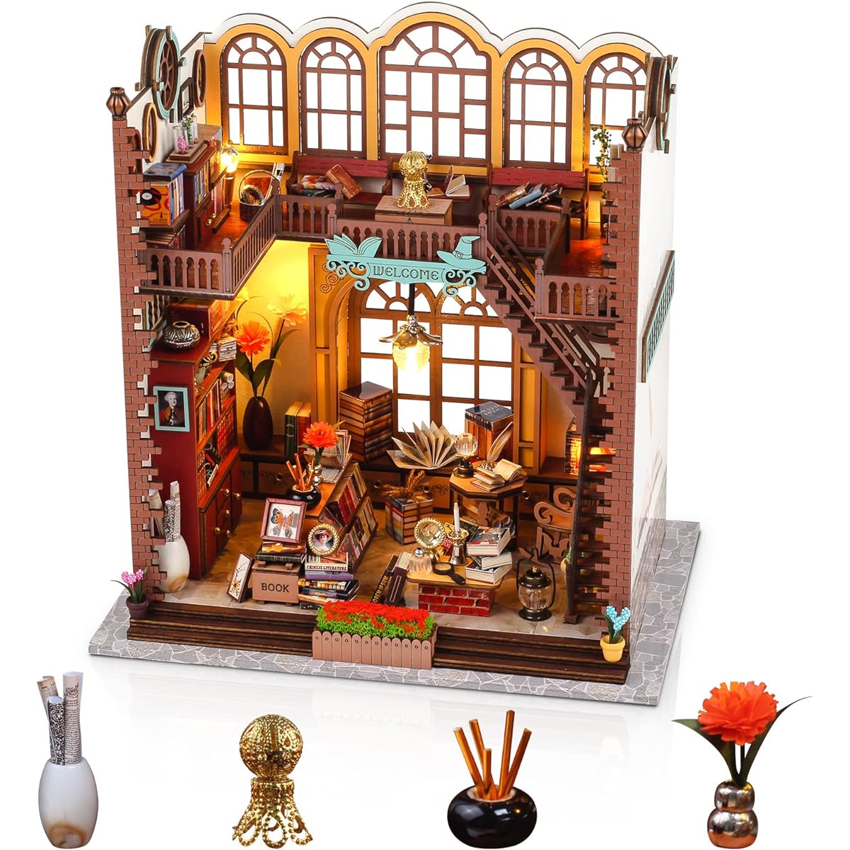 GuDoQi DIY Miniature Dollhouse Kit with Furniture Miniature House Kit 1:24 Scale Perfect Handmade Craft Gift for Birthday/Halloween/Thanksgiving/Christmas/Magic Bookstore