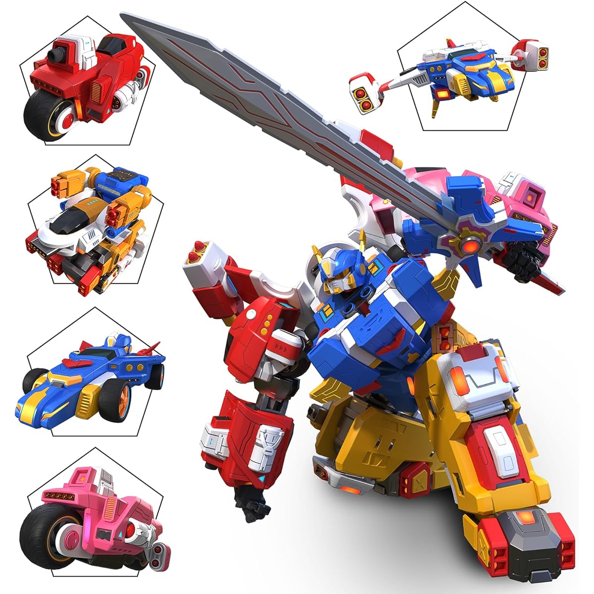 STOULKD 5-in-1 Transforming Car Playset Bike Plane Go Kart STEM Stacking Car Kit Robot Transformation for Toddlers Kids Ages 6 7 8 9 10 Boys Girls