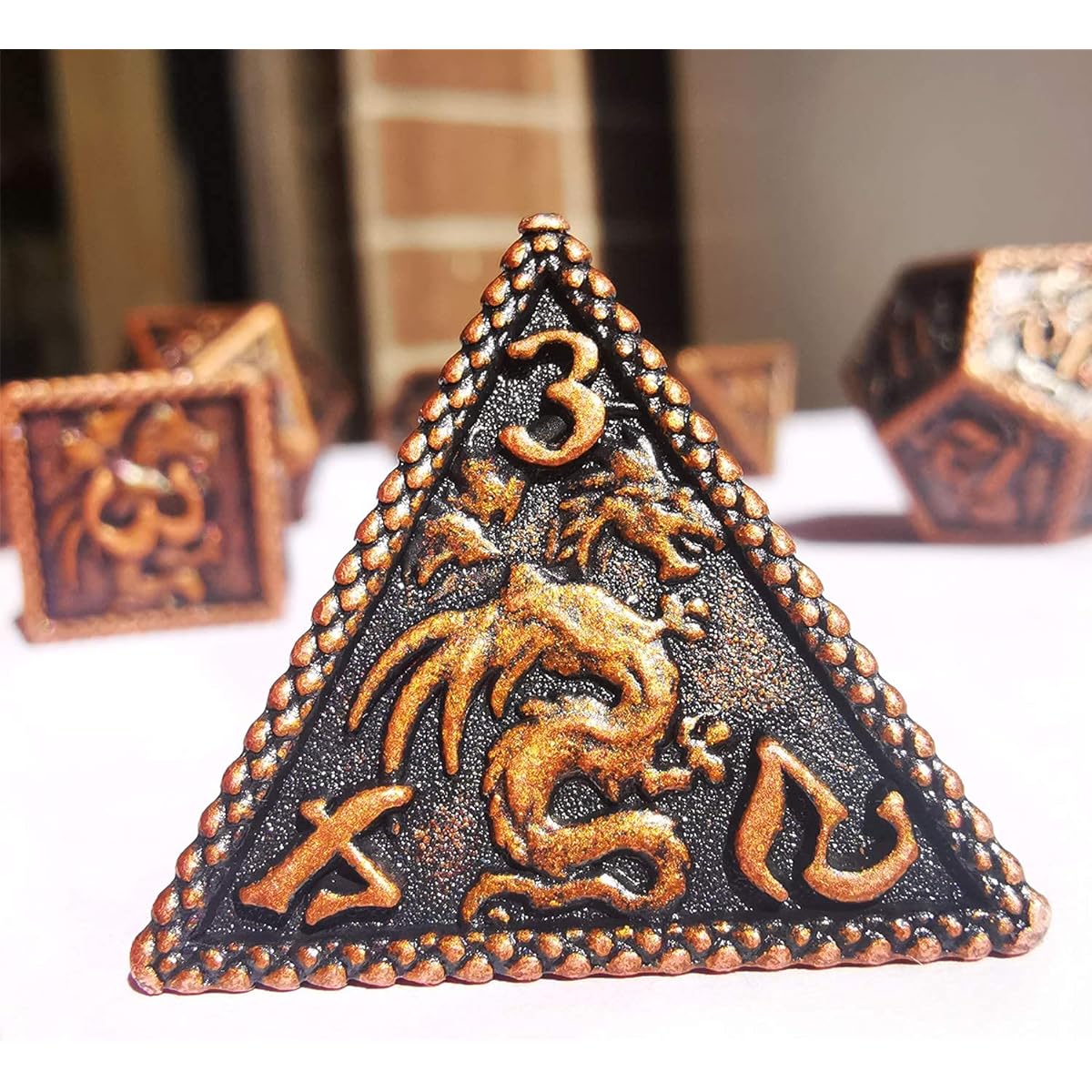 MJDICEOK Metal DND Dice Dragon Set Role Playing Dice D&D Solid Dice Red Copper