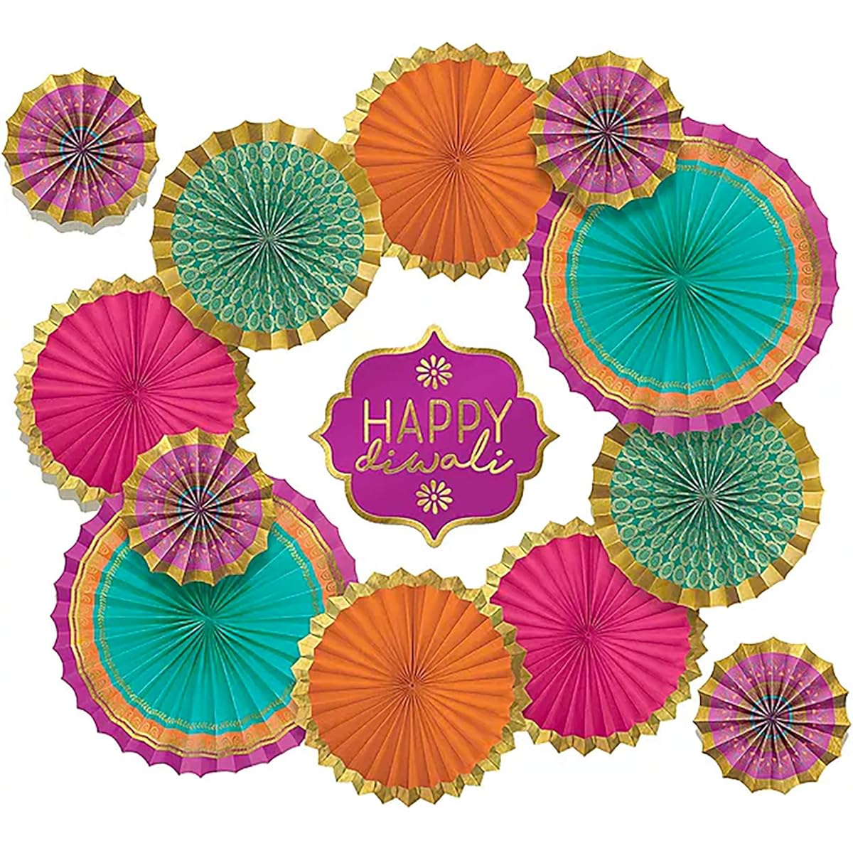 Stephanie Imports 13-Piece Diwali Paper Fan Decoration Pack (Complete Home Decor Kit)