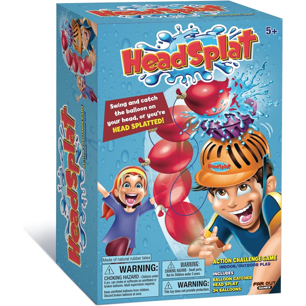 FAR OUT TOYS Head Splat Party Game - Hilarious Water Balloon Flipping Challenge - Just Splash Them Dry - Fun for Family and Friends - Adjustable Balloon Cord - Various Difficulties - Suitable for Ages 5+