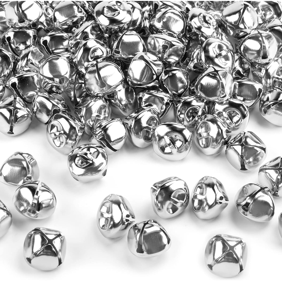 MCPINKY 100pcs Jingle Bells Metal Craft Bells Bulk DIY Bells Decorative Doorbell Music Maker for Dogs 1" Silver