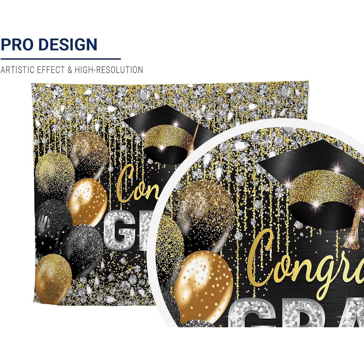 Allenjoy 118" x 95" Black and Gold Graduation Backdrop for Girls Boys Photo Masters Congratulations Graduation Class of 2023 Prom Party Supplies Decorations Photo Props Keepsake Banner Backdrop