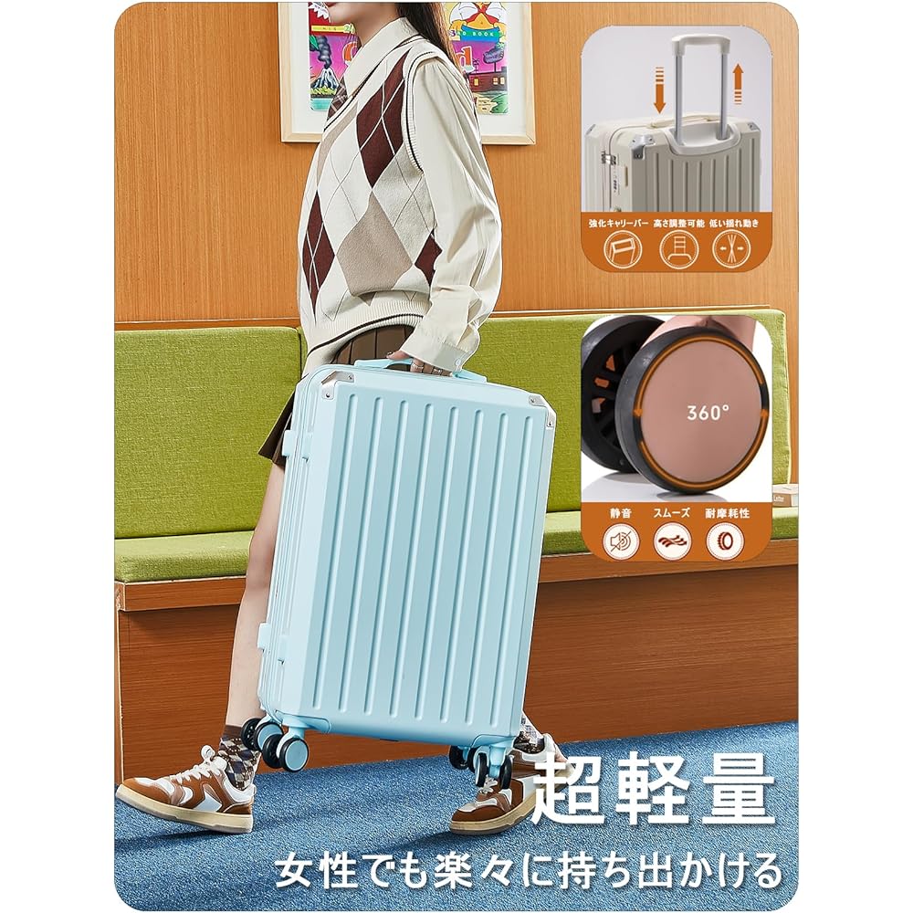 [Manatsulife] Suitcase Shockproof Travel Business Carry Case Ultra Light Study Abroad Quiet With Lock USB Port 360 Degree Rotation Durable Long Stay Business Double-sided Opening Hard Case XB805 (S (approx. 33L, carry-on), Green)