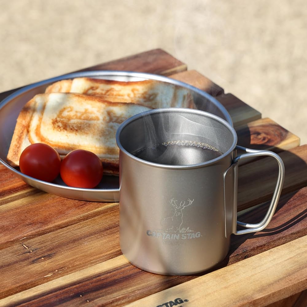 CAPTAIN STAG Outdoor Cup Mug Tumbler Single Mug Double Mug [220ml/300ml/450ml] Folding Handle Lightweight Titanium Made in Japan Made in Tsubame-Sanjo UH-4501~4506