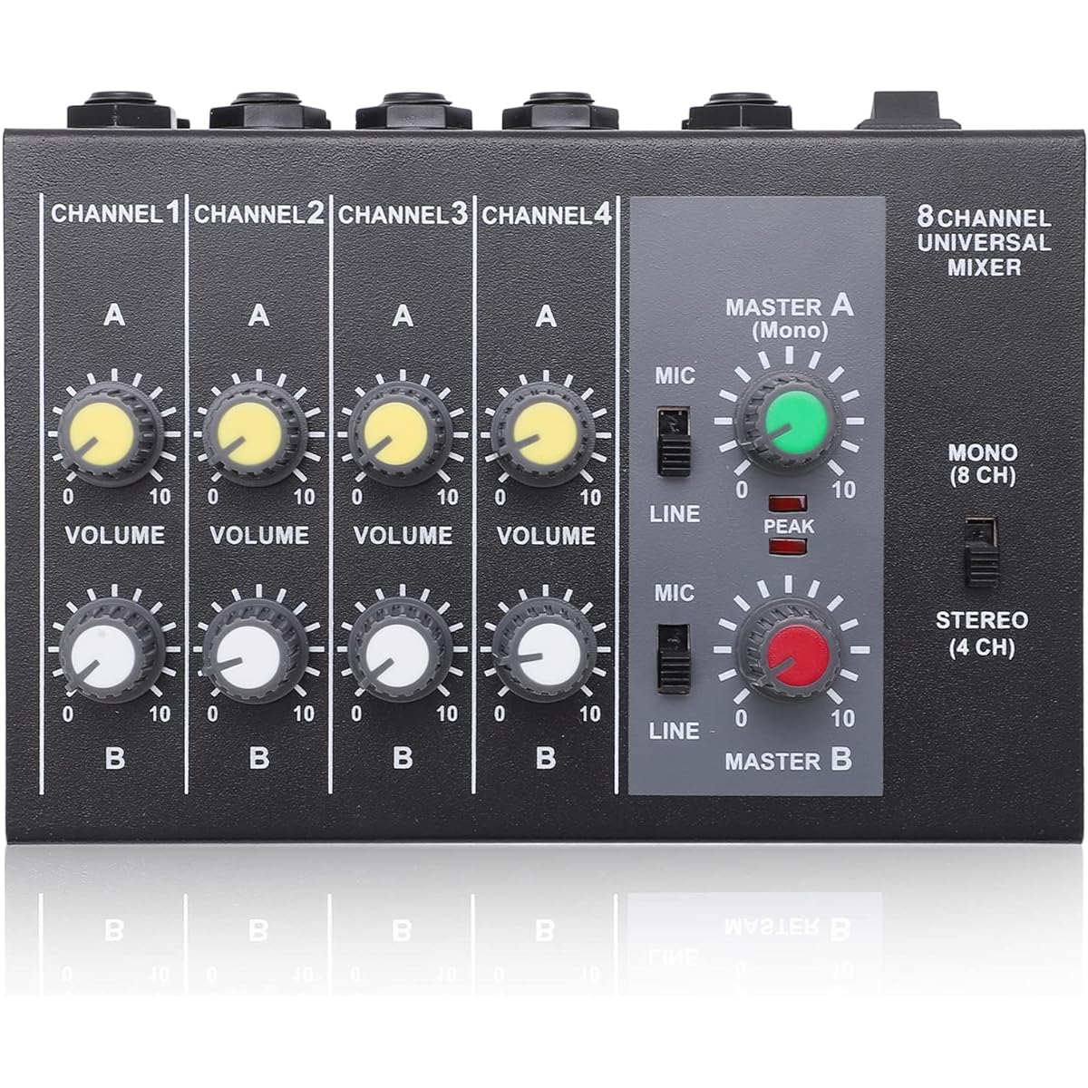 DC 12V 8 Channel Audio Mixer Input Mono Stereo Sound Mixing Console Low Noise 6.35mm Interface US Plug 110-240V Power Audio Mixer