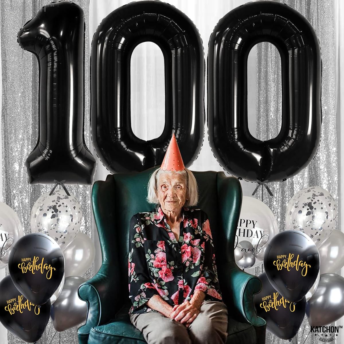 Number 100 foil balloon black