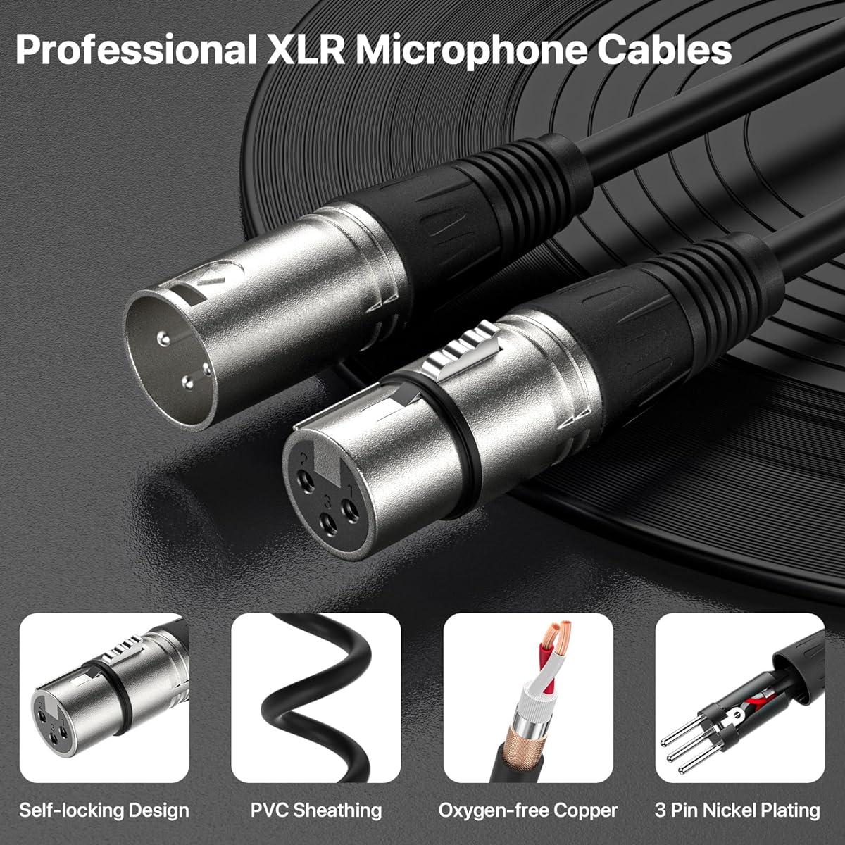 NUOSIYA XLR Cable 25ft 6 Pack XLR Male to Female 3 Pin Balanced Microphone Cable