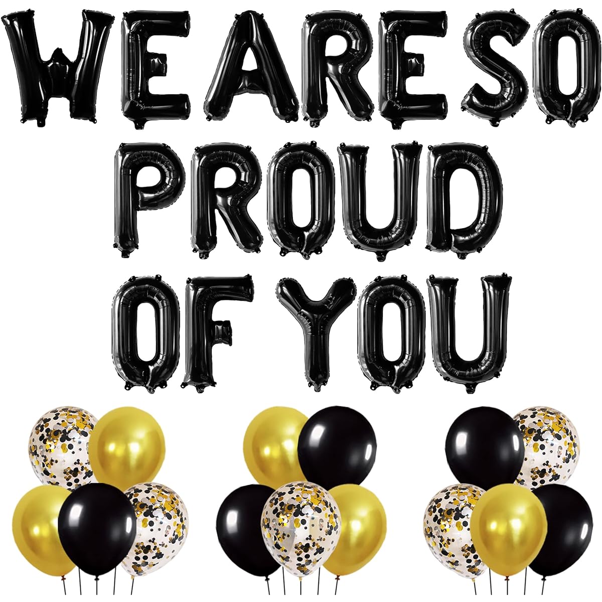 We Are So Proud of You Balloons - 16" | Black Graduation Banner with Confetti | Graduation Party Decorations 2022 | Congratulations Graduation Decor, Graduation Decorations 2022