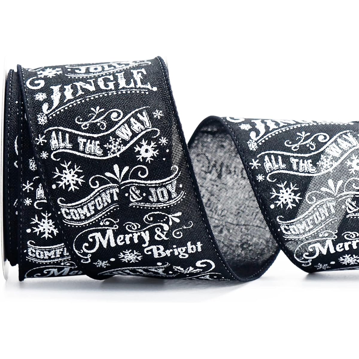 ALTIER Black & White Christmas Ribbon for Christmas Tree Decoration Ribbon Making Gift Wrapping Card Display Craft Wedding (2.5" x 10 Yards x 1 Roll)
