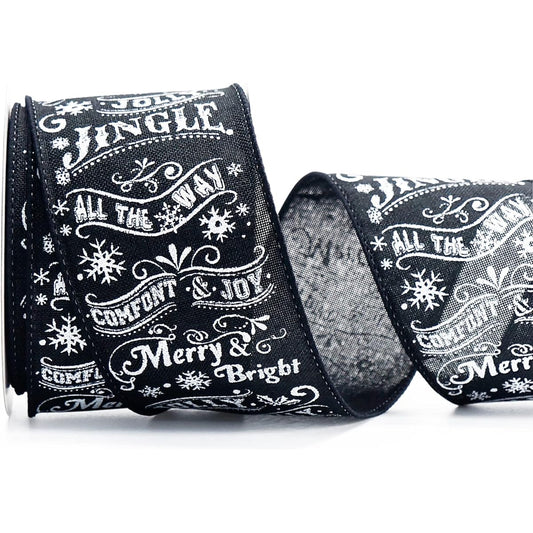ALTIER Black & White Christmas Ribbon for Christmas Tree Decoration Ribbon Making Gift Wrapping Card Display Craft Wedding (2.5" x 10 Yards x 1 Roll)