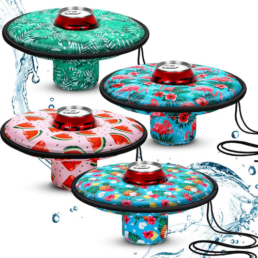 4 Pieces Medium Neoprene Floating Drink Holder Floating Coaster Pool Drink Holder Flamingo Pool Drink Float Floating Cup Holder with 4 Tie Ropes for Hot Tub Pool Party Lake Boat Water Fun