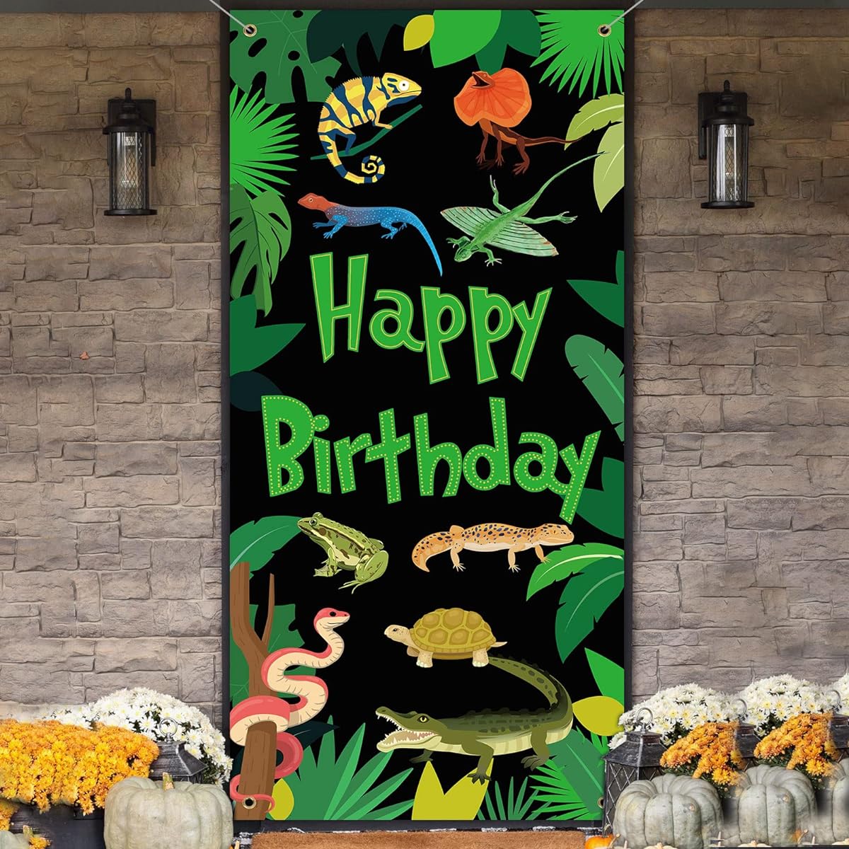 Fuutreo Reptile Birthday Party Supplies, Birthday Door Cover Banner Jungle Animals Alligator Turtle Lizard Snake Door Backdrop Photo Props 35x72inch Reptile Party Favors Decorations for Kids
