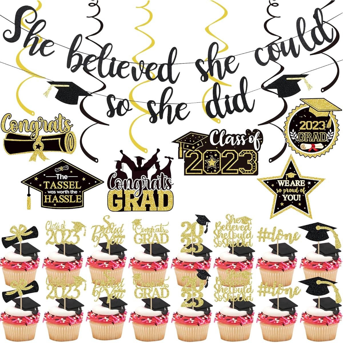 Black She Believed She Could So She Did Banner Black 2023 Graduation Decoration She Did It Graduation 2023 Banner Decoration Girls College Graduation Party Decoration 2023 Black
