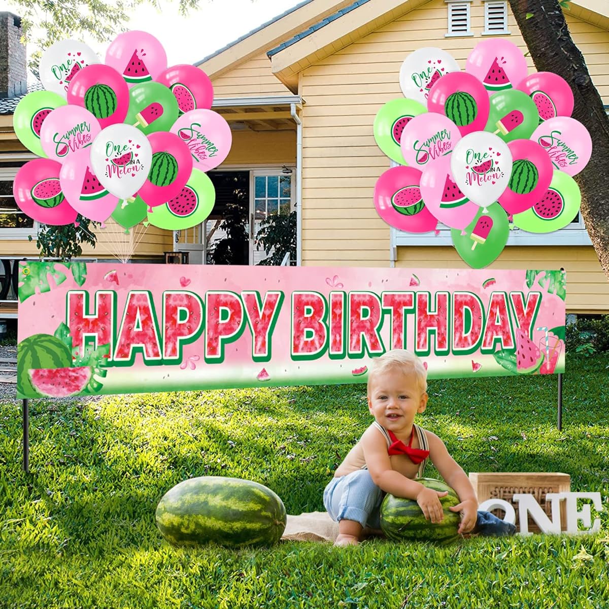 Watermelon Birthday Party Supplies Luau Party Banner Hawaiian Birthday Party Decorations Big Yard Sign Backdrop Birthday Party Outdoor Decorations