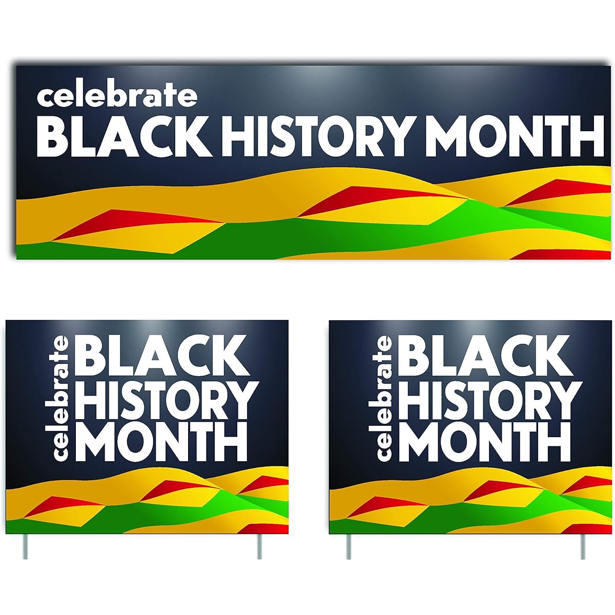 Black History Month Decorations: Banner and Sign Set 2' x 4' Banner & 2 18" x 24" Signs Double-Sided with Stakes 18677