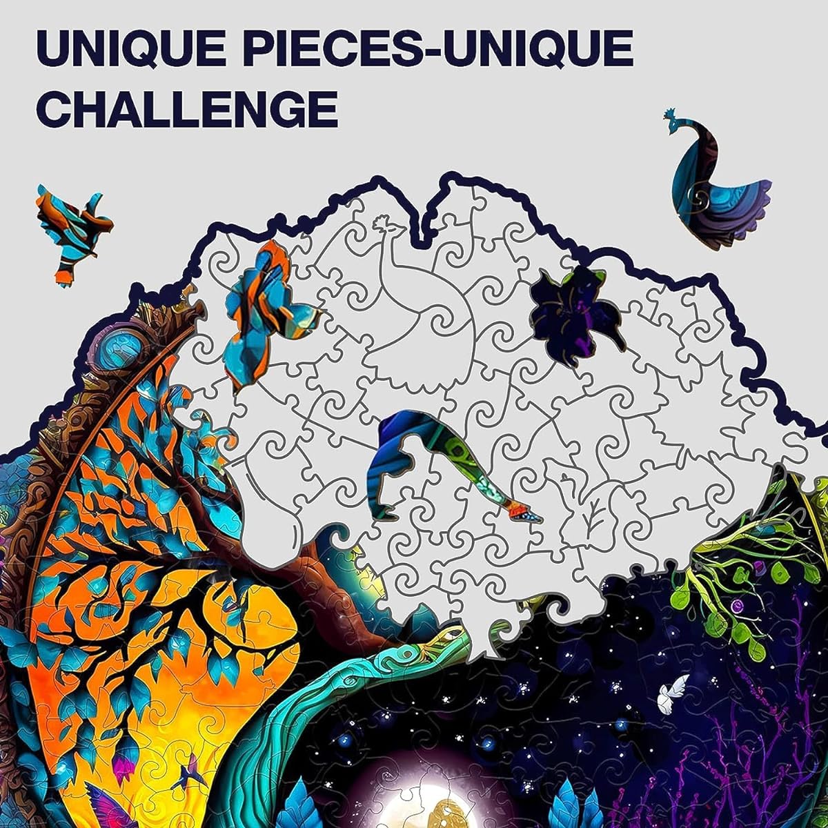 Wooden Puzzles for Adults Unique Shapes Advanced Yin Yang Tree Wooden Jigsaw Puzzles for Adults Challenging Wooden Jigsaw Puzzles Unique Shapes Jigsaw Puzzles for Adults (20x20 Inch 630 Pieces)