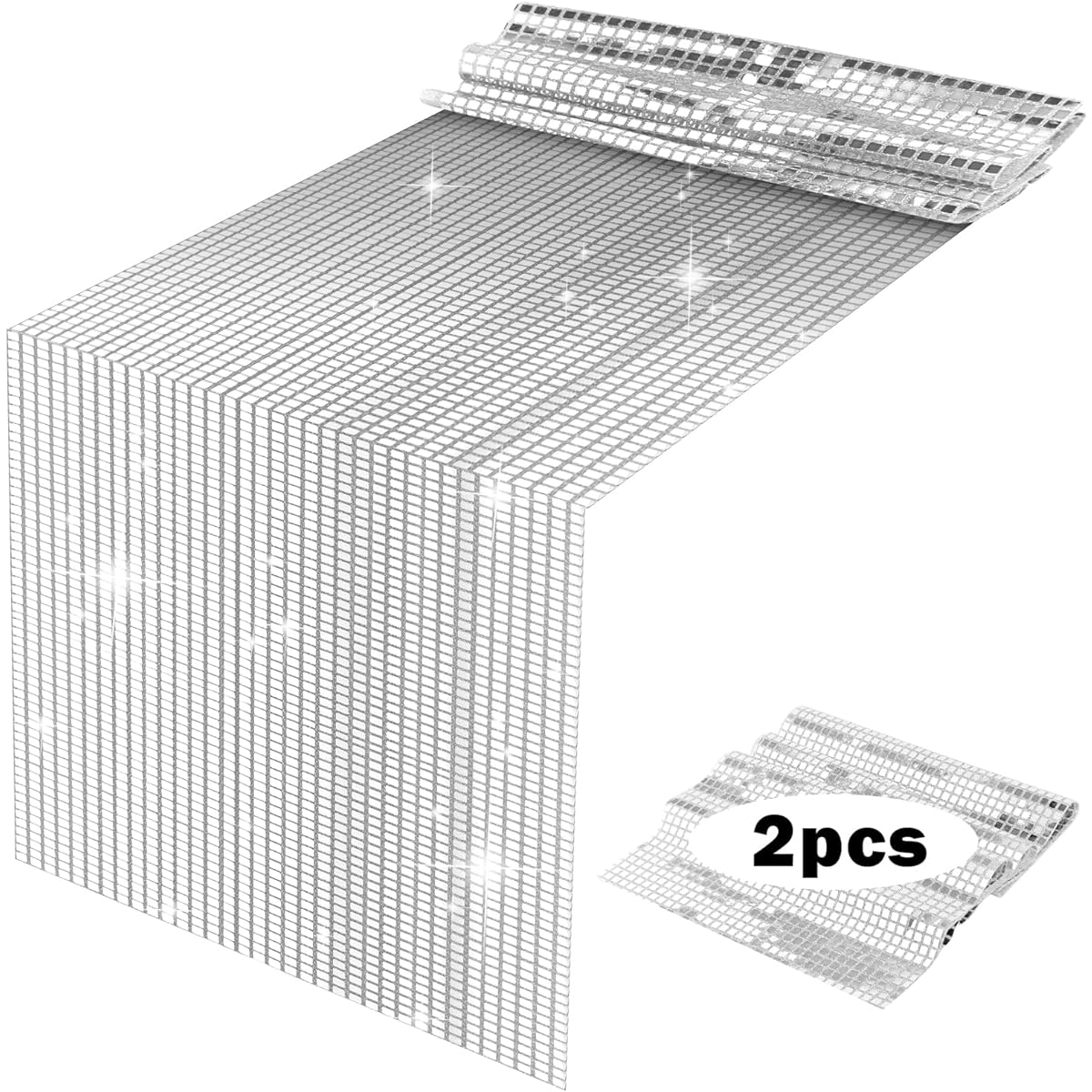 Glitter Disco Table Runner Mirror Silver Foil 70s 80s Retro Theme Party Decorations Table Runner 14 x 72 Inch for All Kinds of Birthday Prom Decorations Disco Party Silver Table Runner (2 Pieces)