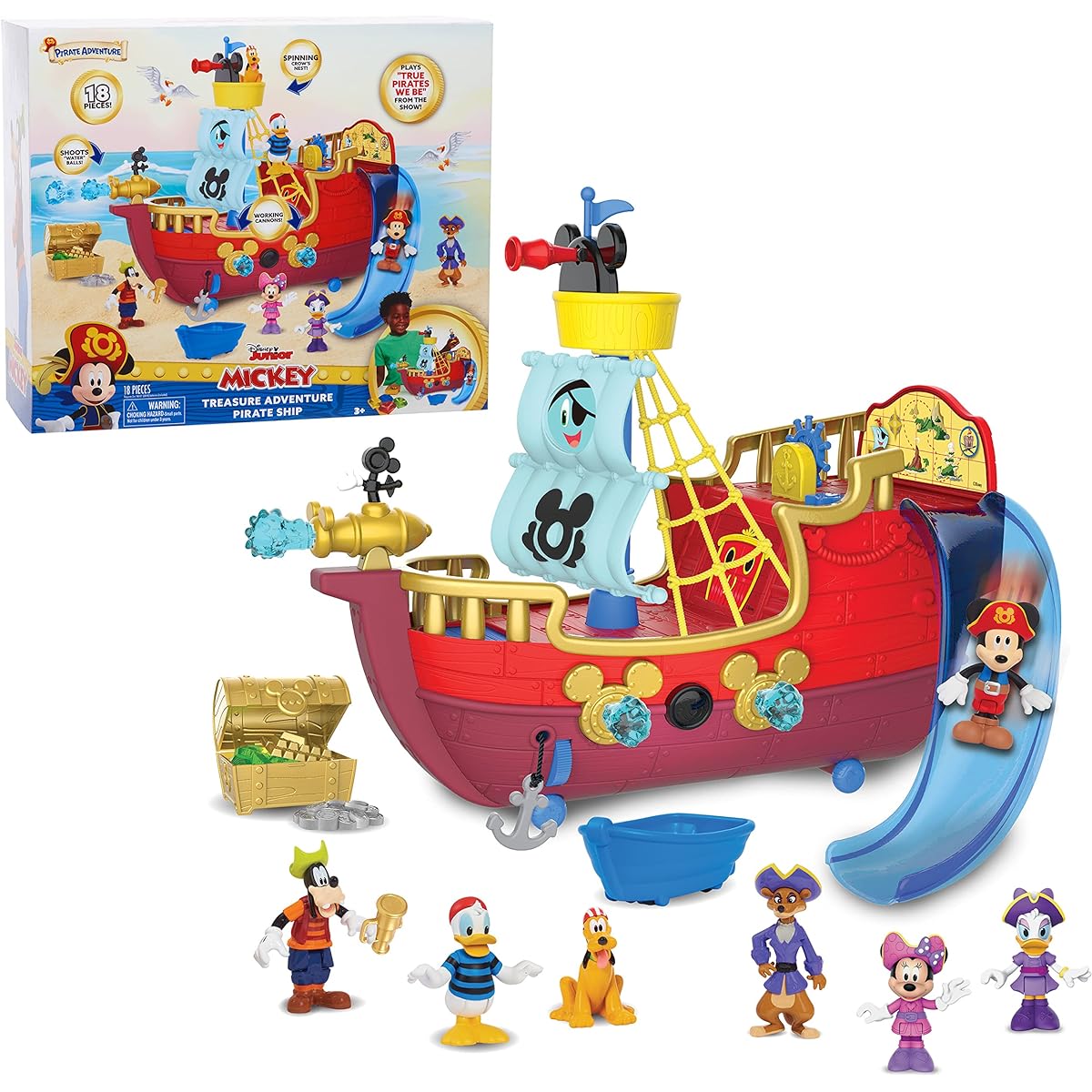 Disney Junior Mickey Mouse Fun House Treasure Adventure Pirate Ship Bonus Figure 19 Piece Toy Figure Playset Kids Toy Ages 3+ Exclusive