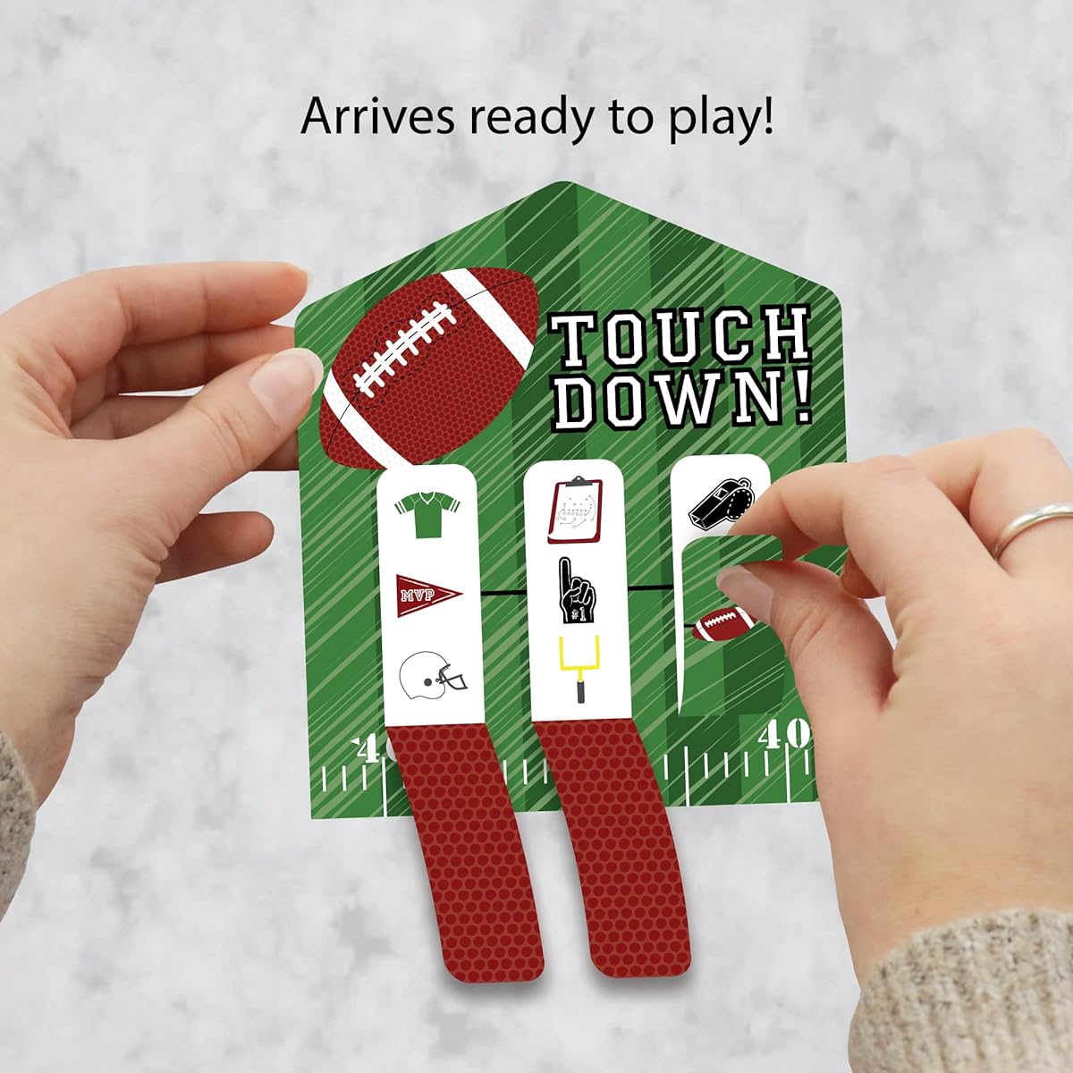 Big Dot of Happiness End Zone - Football - Baby Shower or Birthday Party Game Pickle Cards - Pull Tab 3" - Set of 12