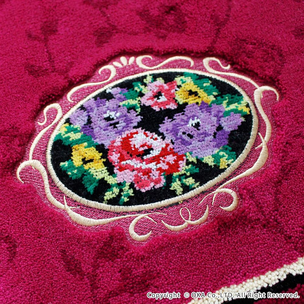 OKA Chenille Rose Kitchen Mat Approx. 45cm x 120cm Pink (Made in Japan, Suction, Luxury Wilton)