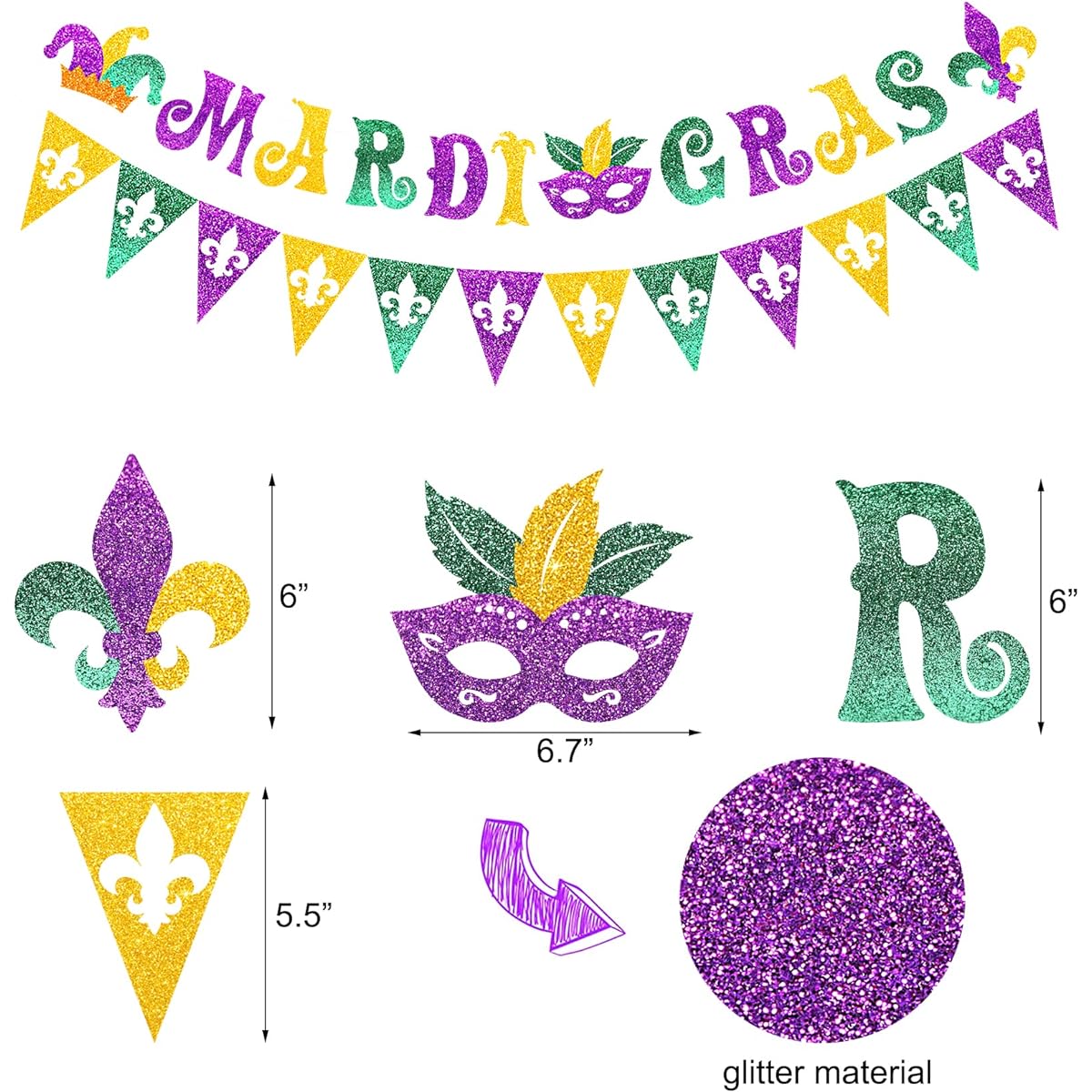 Nalyee Mardi Gras Decorations Party Supplies Mardi Gras Banner Garland New Orleans Masquerade Party Supplies Mardi Gras Outdoor Indoor Hanging Decoration Carnival Masquerade Thick Tuesday Decorations