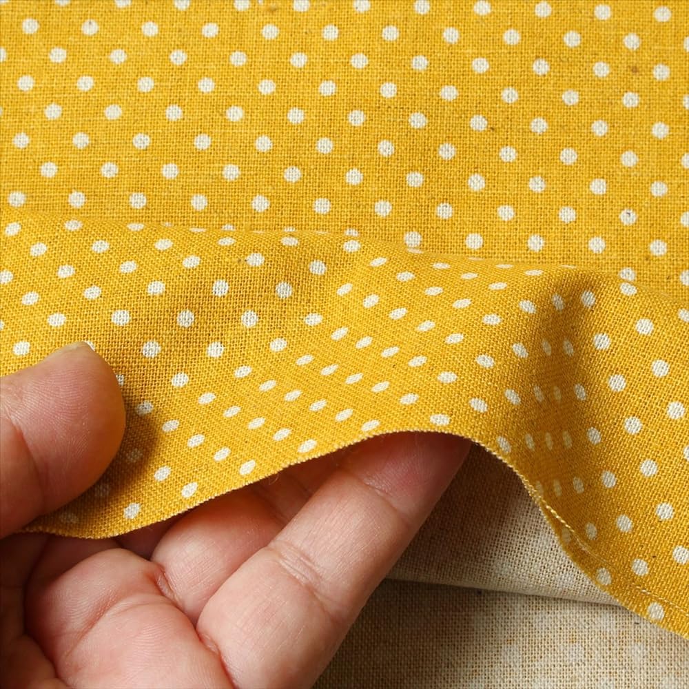 Nippon Chuko NBK Cotton Linen Natural Print Fabric Small Dot Pattern 110cm Width x 9m Cut Cut Yellow ICH19000-1C-9M