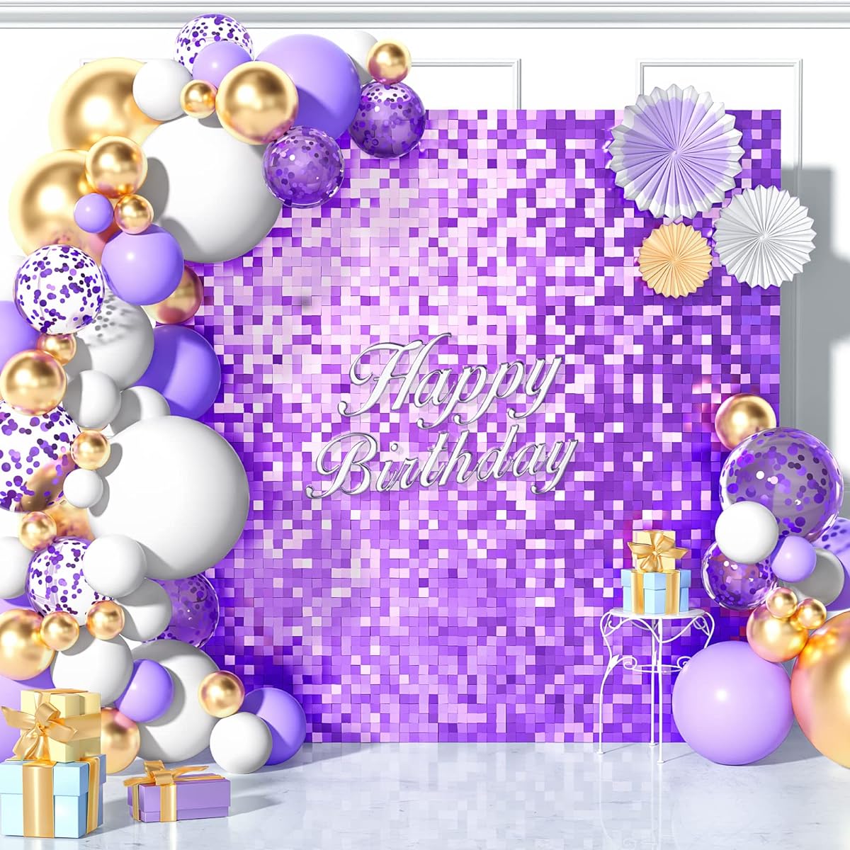 DKCPISCO Purple Shimmer Wall Backdrops 30 Pieces Purple Sequin Backdrops Decorative Panels for Birthday/Anniversary/Wedding/Engagement Decorations and Commercial Activity Display