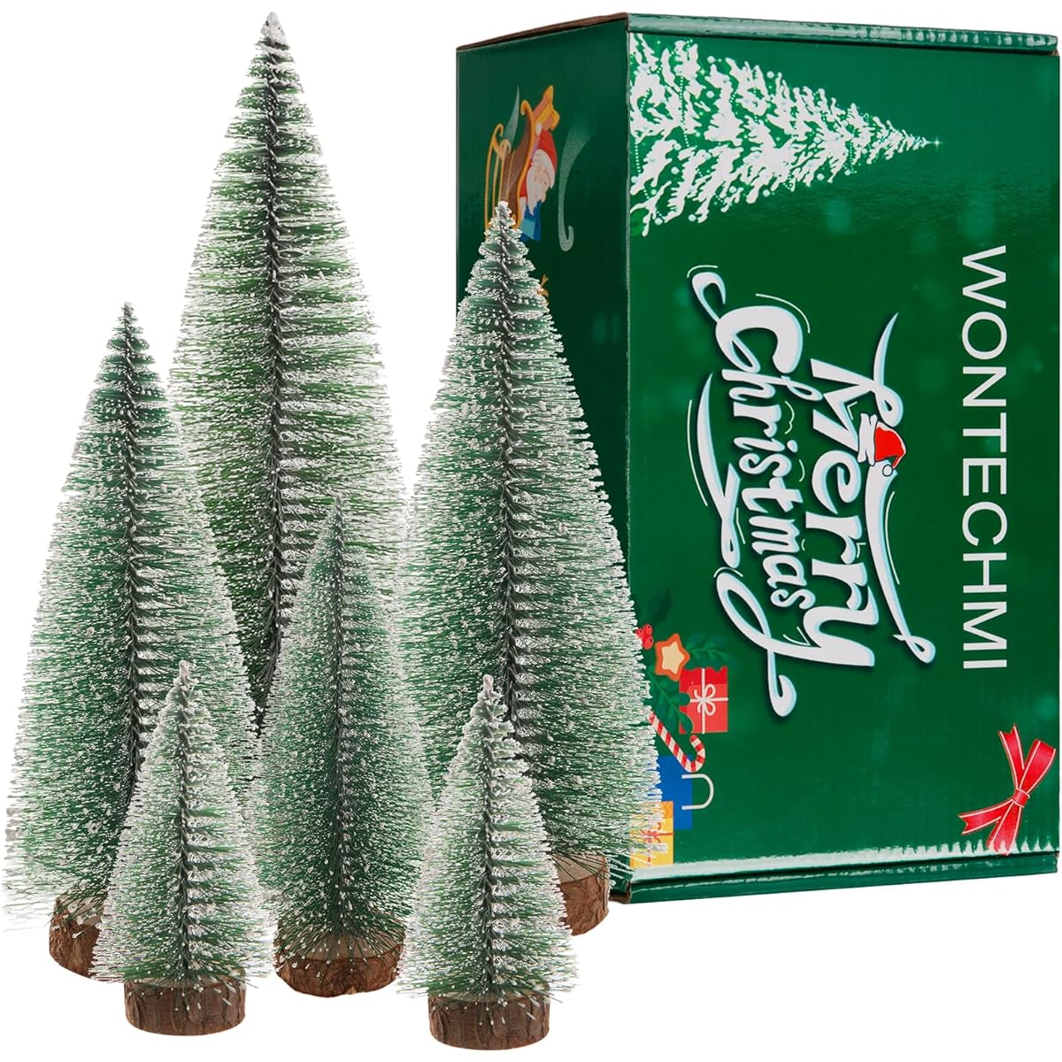 WONTECHMI Mini Christmas Trees, 6pcs Small Bottle Brush Trees Artificial Tabletop Christmas Tree Decorations for Indoor/Office/Outdoor/Homeroom/Table/Party Decor