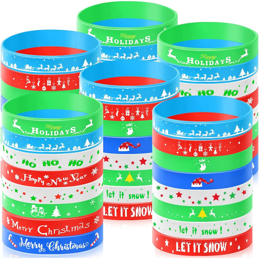 48 Pieces Christmas Wristband Silicone Bracelet Christmas Rubber Band Wristband Accessories Gift Kids Adult Stocking Stuffer Holiday Decoration Wristband Party Supplies