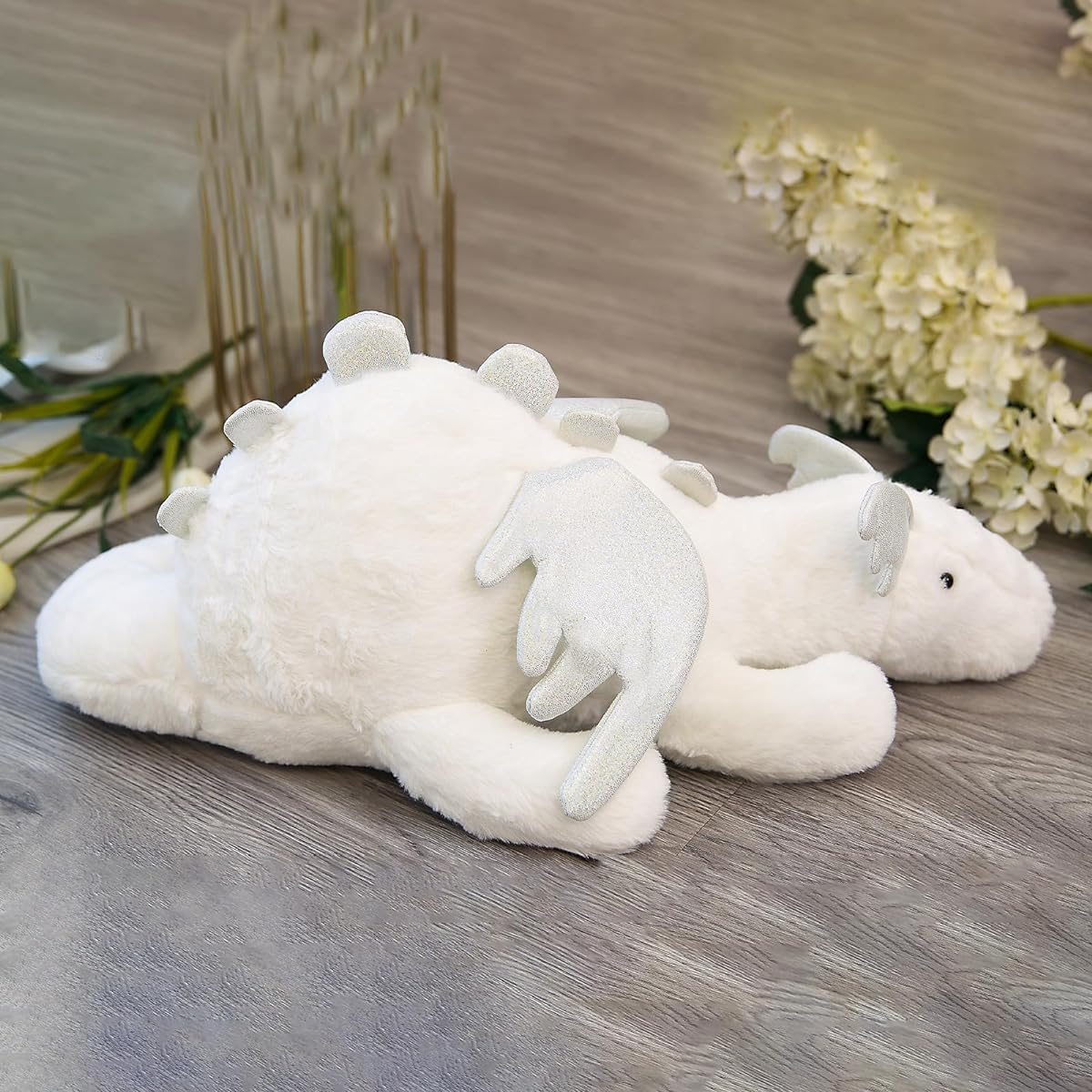 Muimray Snow Dragon Plush Toy 24" Dragon Pterosaur Stuffed Animal with Little Wings Cute Pterosaur Doll Pillow Dinosaur Plush Toy for Baby Kids White 24"