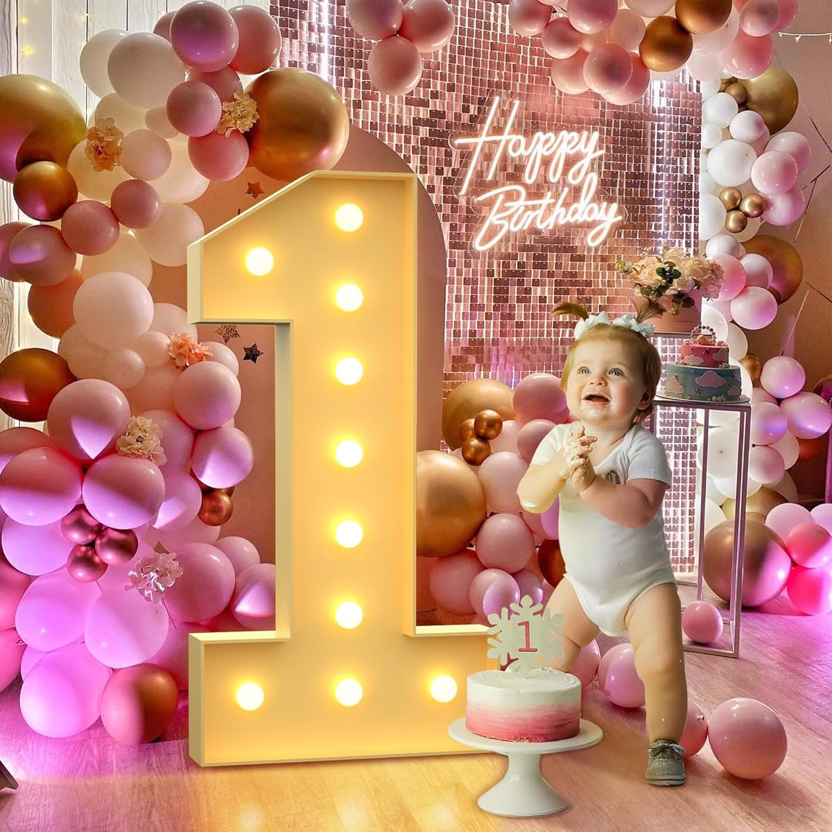 Marquee Light Up Numbers 4ft Large Light Up Number 1 Giant Marquee Number Balloons Party Decorations Mosaic Numbers for Balloon Frame Foam Board Numbers for Birthday Engagement Party Decorations